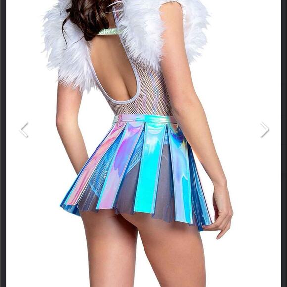 J VALENTINE Women’s S/M Skirt Iridescent Pleated Vinyl EDM EDC RAVE REFLECTIVE - Picture 1 of 7